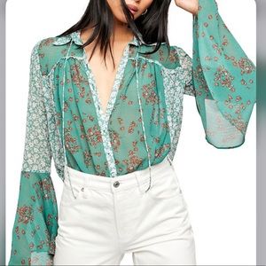 Free People Serena bell sleeeve printed blouse